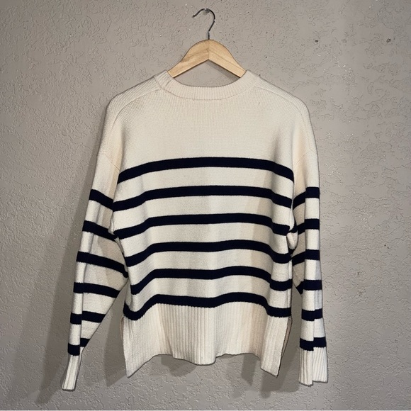 Zara | Cream and Navy Striped Knit Sweater Size: small - Picture 7 of 7